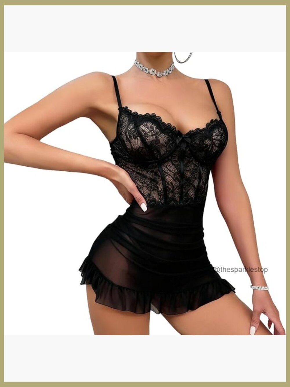 Polyester Blend Babydoll Chemise Lingerie Set with Adjustable Straps